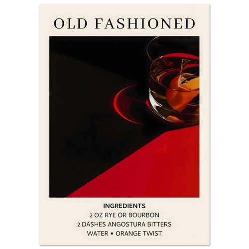 Artfulprints  Old Fashioned cocktail - Ingrediënten   poster A4 21x29.7 cm - vtwonen shop