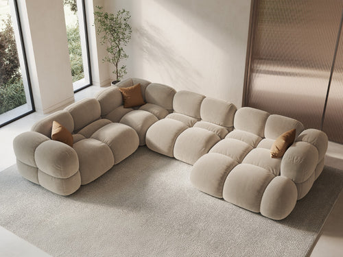Cosmopolitan Design Panoramische hoekbank links Loretto 5-zits, flueel lichtbeige - 250x345x68cm