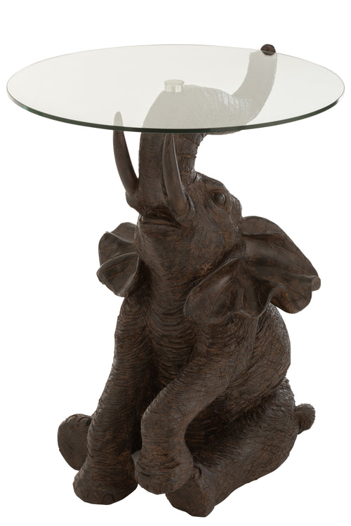 J-Line tafel Olifant - polyresin/glas - donkerbruin - vtwonen shop
