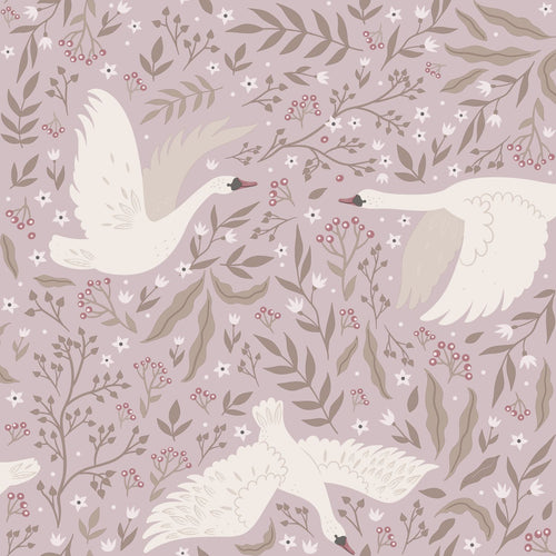 ESTAhome behang zwanen lila paars - 53 cm x 10.05 m - 130959 - vtwonen shop