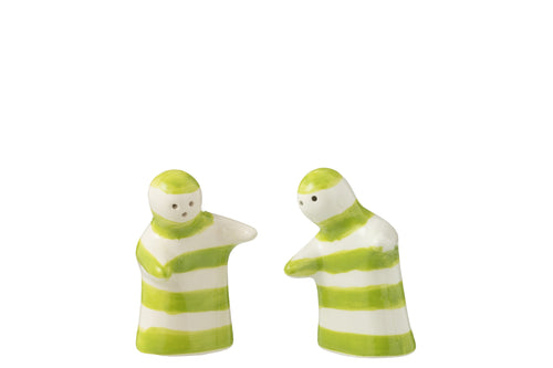 J-Line peper- en zoutmolen set Granada Stripes - keramiek - wit/groen