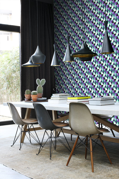 Origin Wallcoverings behang grafische driehoeken paars en licht azuurblauw - 53 cm x 10,05 m - 347204 - vtwonen shop