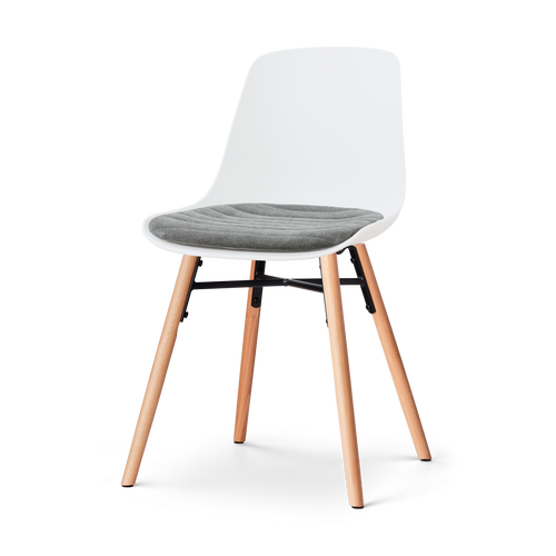 Nolon Nena-Liv eetkamerstoel wit met zeegrijs zitkussen - houten onderstel