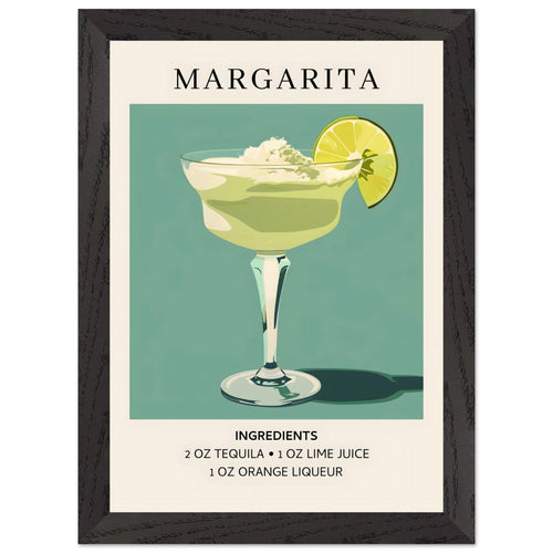 Artfulprints Poster met Lijst Margarita cocktail - Ingrediënten   - A4 21x29.7 cm - Groen