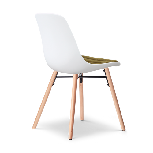 Nolon Nena-Liv eetkamerstoel wit met mosgroen zitkussen - houten onderstel