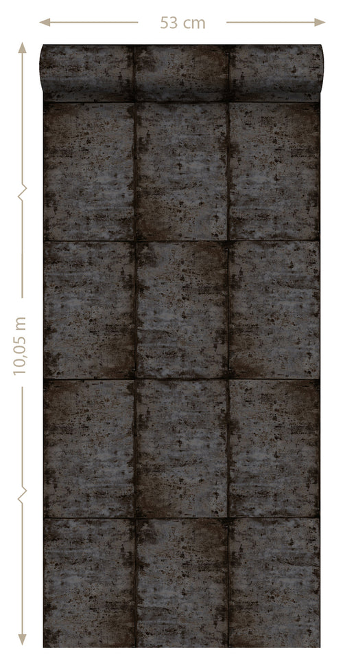 ESTAhome behang zinken platen bruin zwart en grijs - 53 cm x 10.05 m - 138880