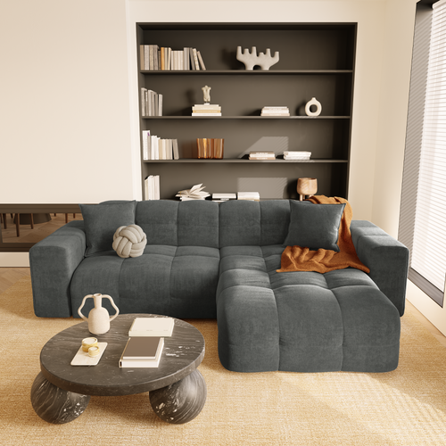 Sia Home - Rechte hoekbanken MAEL -  Fluweel - Grafiet grijs - 230cm - vtwonen shop