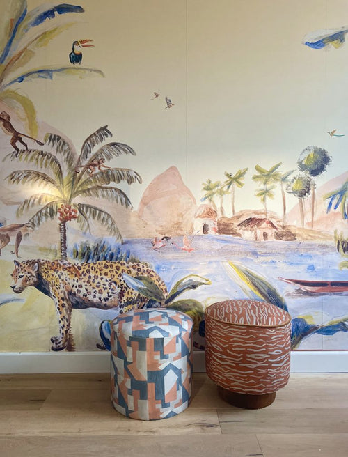 Catchii poef animal stripes- katoen - Ø 46cm - vtwonen shop