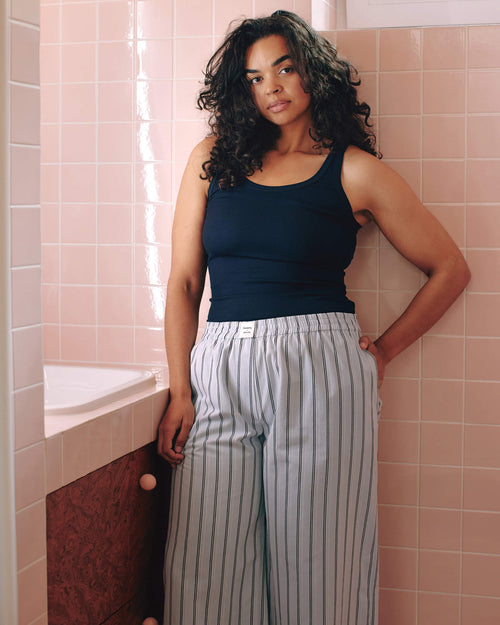 noo.ma Tala pyjamashorts dames, 100% biologisch katoen, baby blue gestreept