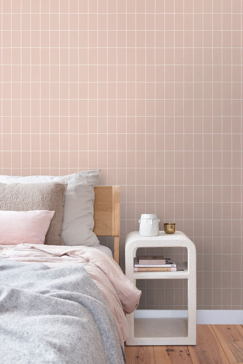 ESTAhome behang kleine tegeltjes licht roze - 50 x 900 cm - 131794