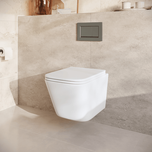 LOMAZOO hangtoiletset Linea - met inbouwreservoir & vierkante drukplaat - vierkant - gun metal / wit