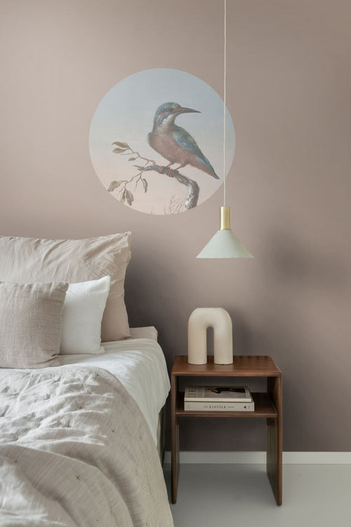 ESTAhome zelfklevende behangcirkel ijsvogel op tak avondrood - Ø 70 cm - 158993 - vtwonen shop