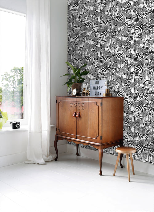 ESTAhome behang zebra's zwart wit - 53 cm x 10.05 m - 139155