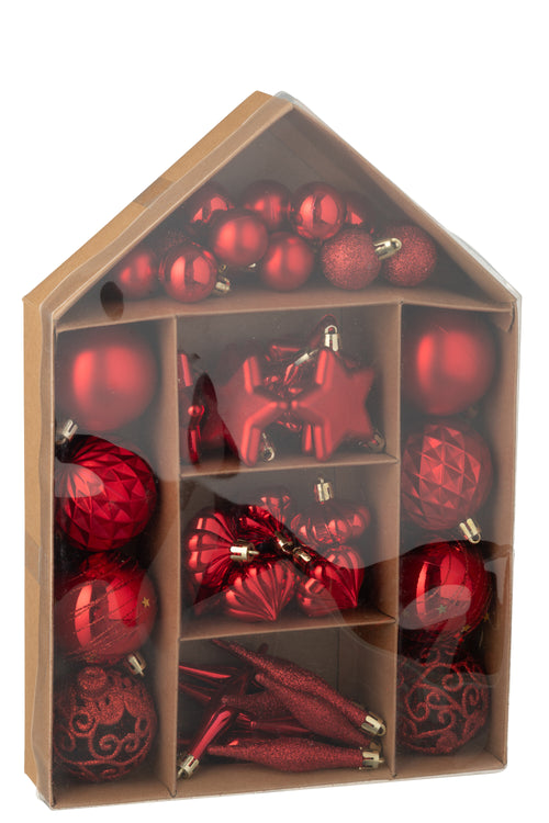 J-Line kerstbal - kunststof - rood - doos van 50