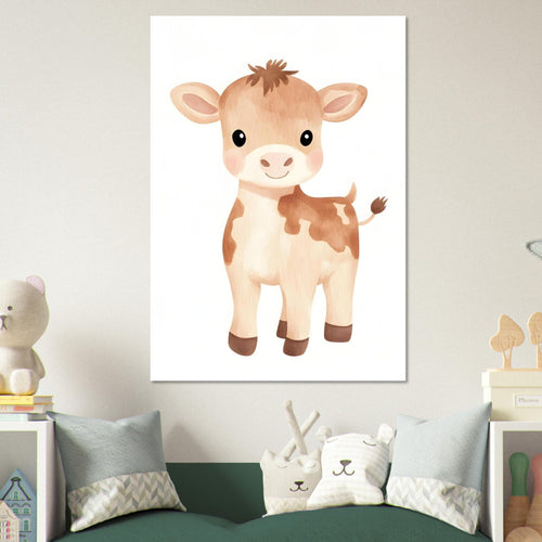 Artfulprints Poster Vrolijke koe   - 50x70 cm - Bruin