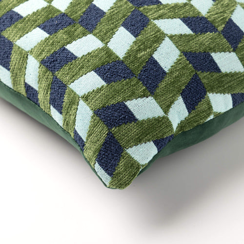 SIMSON - sierkussen 30x50 cm - visgraatpatroon - Twist of Lime - groen, blauw