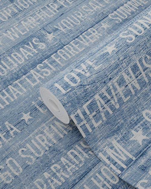 ESTAhome behang zomerse quotes blauw - 53 cm x 10.05 m - 148643