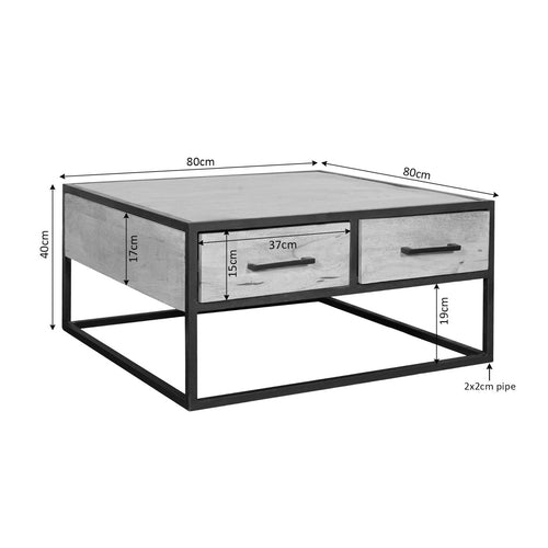 Starfurn Salontafel Dakota - Vierkant Naturel Hout - Ø80x40cm