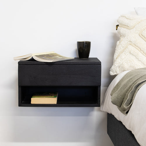 Giga Meubel Nachtkastje Tessa - Zwart - Mangohout - 45x30x25cm - vtwonen shop