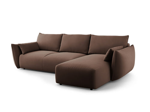 Cosmopolitan Design Converteerbare hoekbank rechts met opbergdoos Matera 4-zits, flueel chocolade - 173x253x86cm
