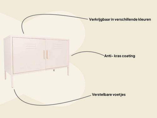 MaximaVida metalen TV lockerkast Finn 100 x 40 x 64 cm ivoor - 1 schap