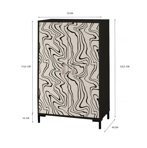 Buffet en MDF met 2 decoratieve deuren, motief golvende zwarte lijnen WALTER