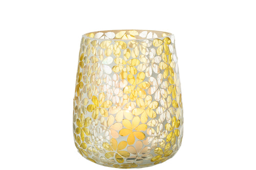 J-Line windlicht Bloemen - glas - geel/zilver - large - vtwonen shop
