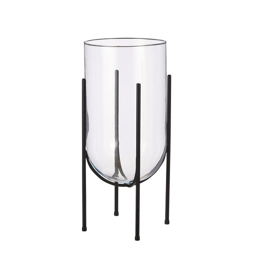 Mica Decorations Jamey Vaas op Standaard - H50 x Ø24 cm - Transparant, Zwart - vtwonen shop