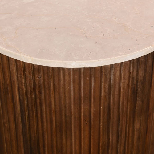 Giga Meubel Bijzettafel Davi Rond - Marmer/Hout - Donkerbruin - 45x45x55cm - vtwonen shop