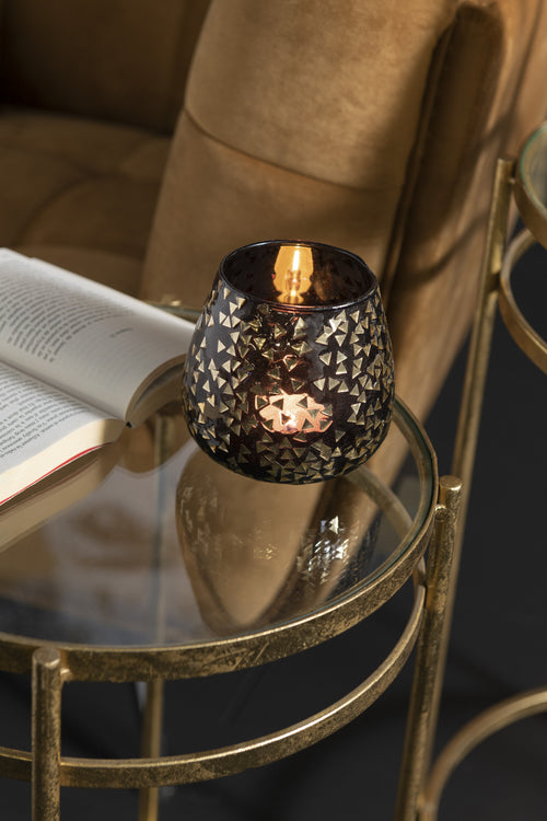 J-Line windlicht Driehoek - glas - zwart/goud - large - vtwonen shop