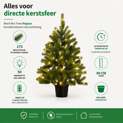 Black Box Trees Nagoya Kunstkerstboom met Verlichting - Kunstboom H90 x D42 cm - Kunst Kerstboom in Kunststof Pot - Kerstdecoratie voor Binnen - met