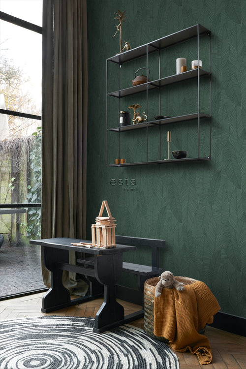 ESTAhome behang getekende bladeren donkergroen - 53 cm x 10.05 m - 139449
