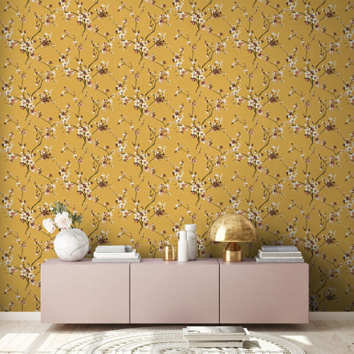 Livingwalls behang bloemmotief geel, oranje, wit en grijs - 53 cm x 10.05 m - AS-385201 - vtwonen shop