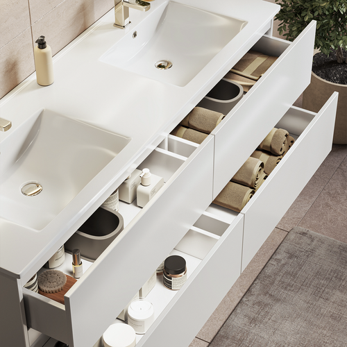 LOMAZOO badkamermeubel Nineo - zwevend met witte wastafel - glanzend wit - 140 cm