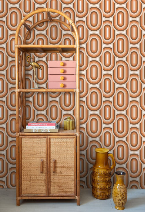 ESTAhome behang retro ornamenten oranje en bruin - 53 cm x 10.05 m - 130983