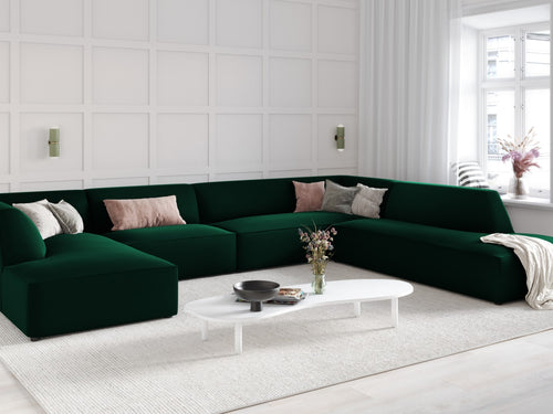 Micadoni Panoramische hoekbank rechts Ruby 7-zits, flueel, flessengroen - 273x366x69cm