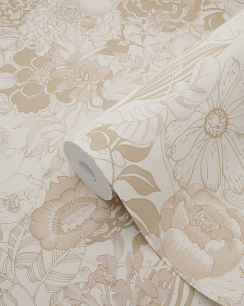 ESTAhome behang vintage bloemen beige en oudroze - 53 cm x 10.05 m - 139763