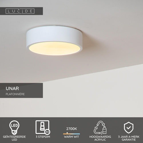 Lucide plafonnière UNAR - Geïntegreerde LED - Wit