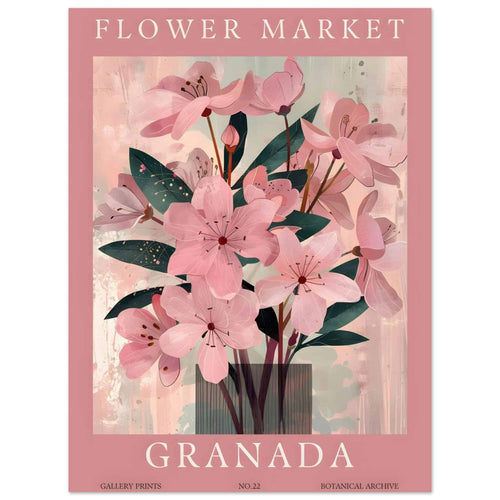 Artfulprints Poster Flower market - Granada   - 30x40 cm - Roze