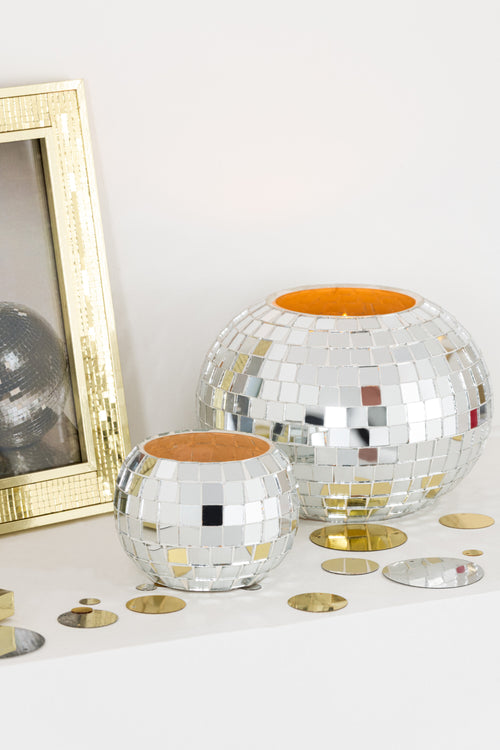 J-Line kaarshouder Bal Mozaïek - glas - zilver - vtwonen shop