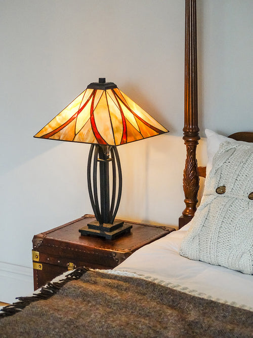 Elstead Asheville - 2-lichts tafellamp brons, tiffany glas, E27