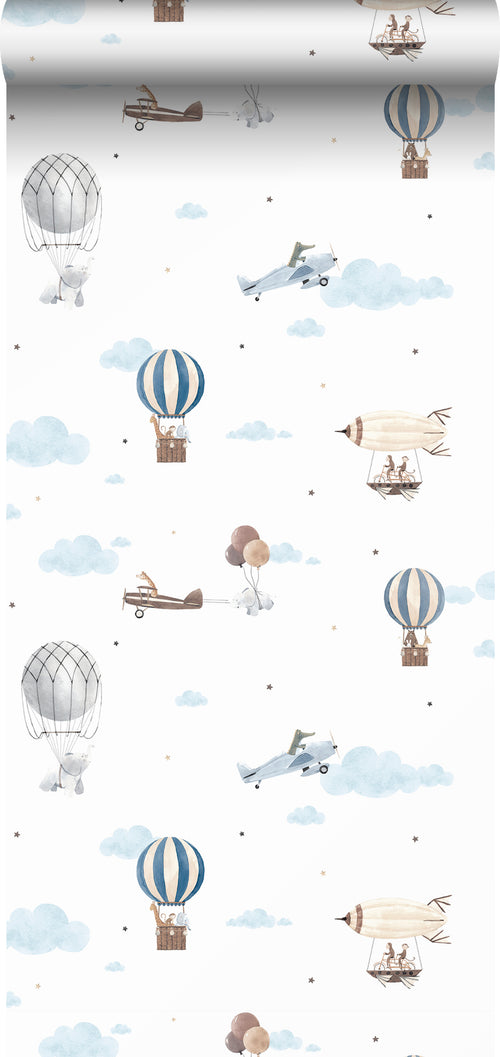Sanders & Sanders behang luchtballonnen blauw en wit - 53 cm x 10 m - 640453