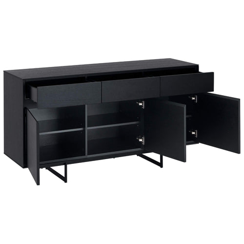 Furnhouse 3-deurs dressoir Tokyo - Zwart - MDF, zwart eikenfineer - 45x155x82