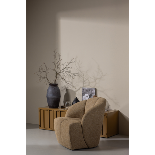 WOOOD draaifauteuil Mojo - Bouclé - Geel/Bruin Melange - 75x68x77 - vtwonen shop
