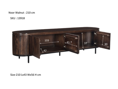 Livingfurn tv-meubel Noor Walnut - 210cm - mangohout