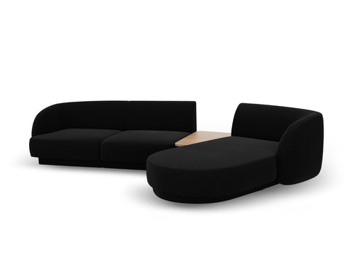 Micadoni Rechte modulaire bank Miley 3-zits, flueel, zwart - 178x303x70cm