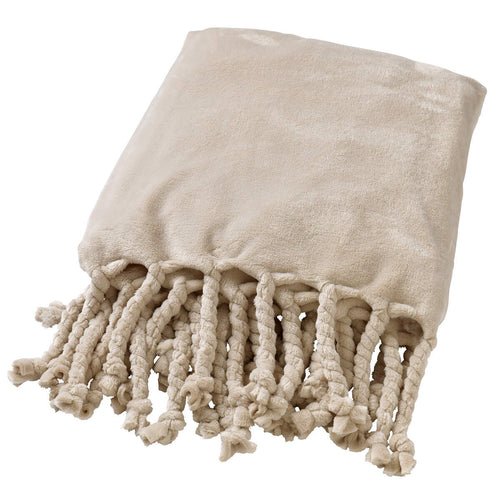 FLORIJN - Plaid 150x200 cm - grote fleece plaid met flosjes - Pumice Stone - beige
