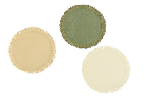 J-Line placemat Rond - papier - groen/ecru - set van 3