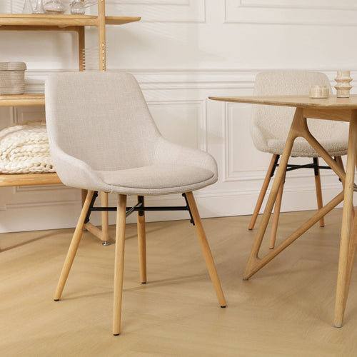 Nolon Nena-Isa Eetkamerstoel Beige - Stof - Houten Poten - vtwonen shop