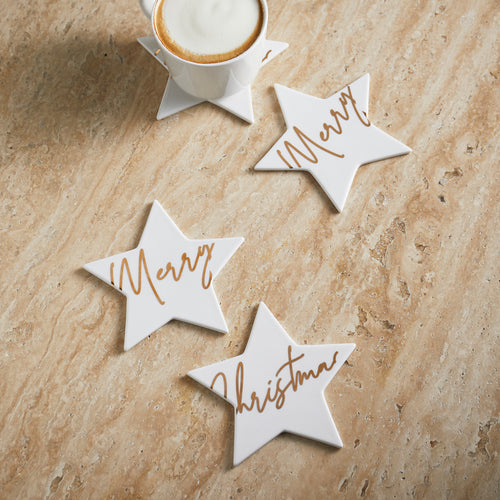 Rivièra Maison Merry Christmas Star Coasters 4 pcs - Porselein - Wit - vtwonen shop